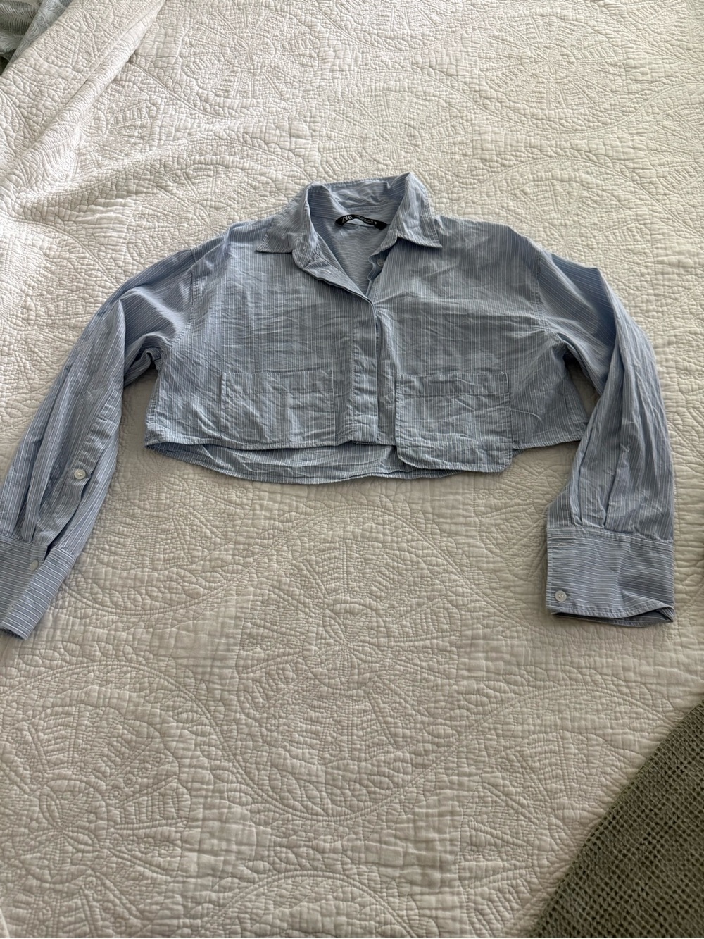 Zara Light Blue Cropped Button-Down Shirt